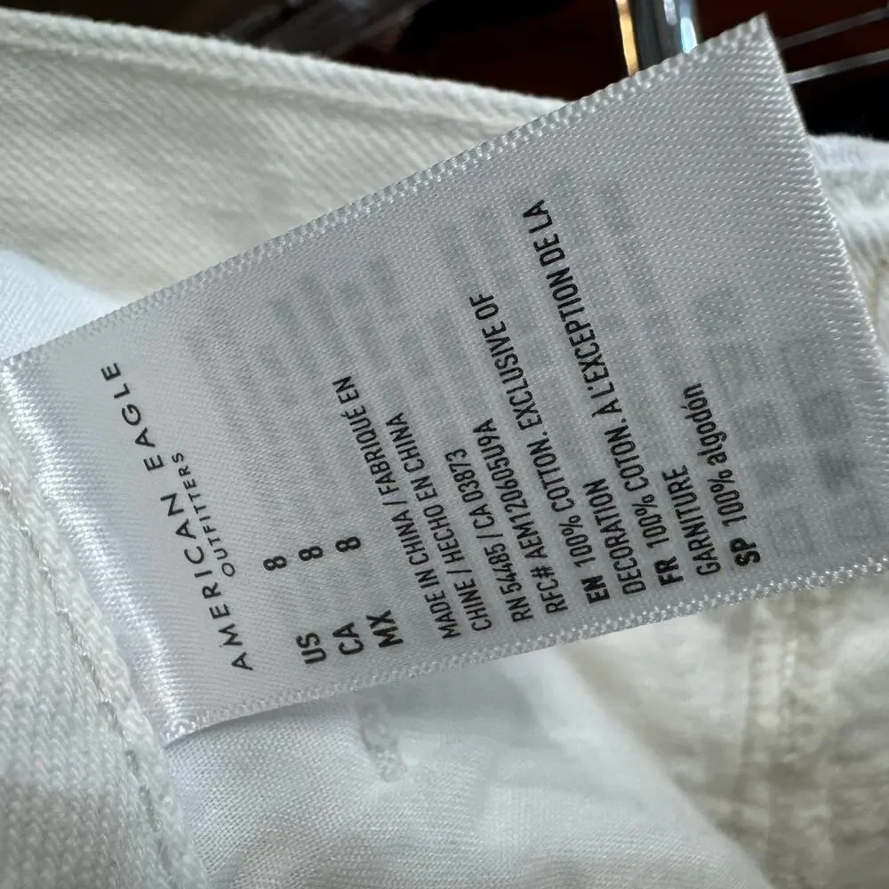 American Eagle Denim Baggy Mom Shorts White Women's 8 New